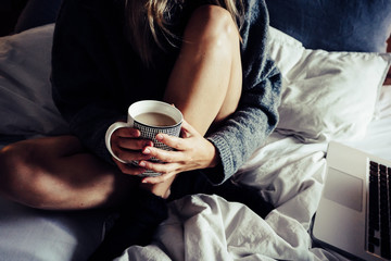 morning in the bed with coffee