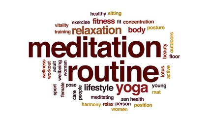 Meditation routine animated word cloud, text design animation.