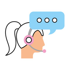 Obraz premium call center woman operator customer support and speech bubble