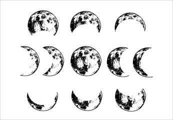 hand drawn phases of the moon