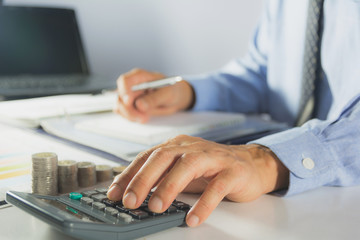 Businessman process. Businessman working the project on table soft focus