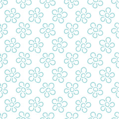 Retro Seamless Pattern Hand Drawn Big Flowers Turquoise