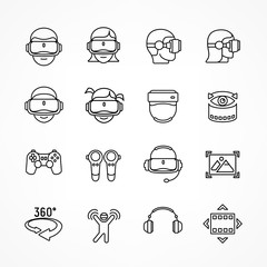 Virtual reality linear icon set isolated on white. Vector