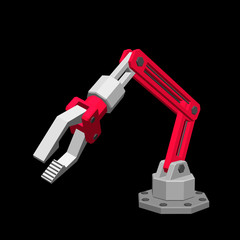 Robotic arm. Isolated on black background. 3d Vector illustration.