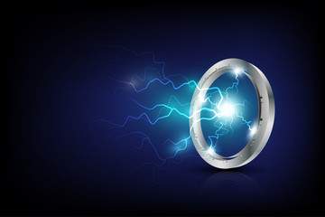 Technological and scientific background with lightnings. Energy light, flash electric, shock electricity storm, power charge, vector illustration