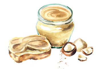 Macadamia butter watercolor hand drawn illustration