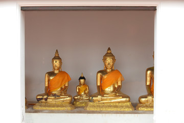 row of tradition golden buddha statue as background.
