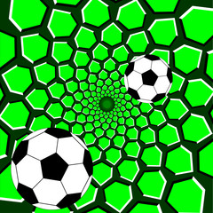 Fototapeta premium Optical Illusion - footballs on a green swirling background