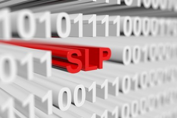 SLP as a binary code with blurred background 3D illustration