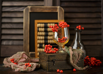 Still life with rowanberries