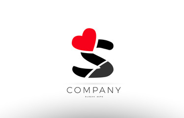 S alphabet letter logo icon with love heart symbol company design