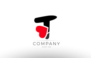 T alphabet letter logo icon with love heart symbol company design