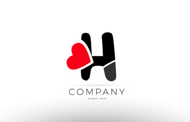 H alphabet letter logo icon with love heart symbol company design