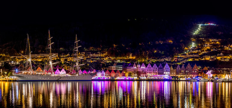 Bergen By Night Panorama