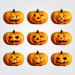 Set of Halloween pumpkins. Different faces for icons and decorations.
