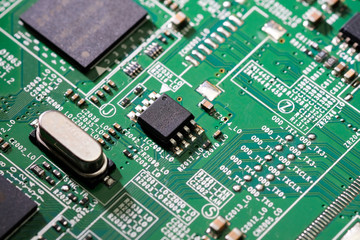 Electronic circuit board close up.