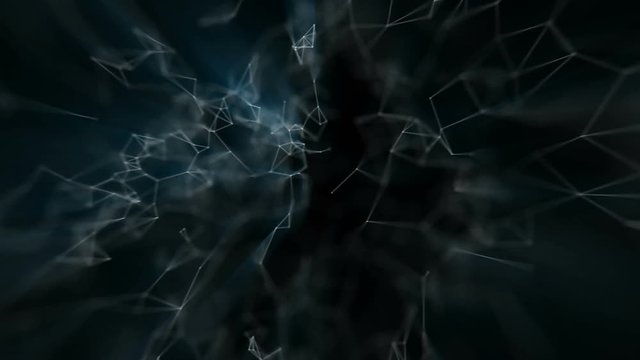 Elegant dark blue background. Points and lines are connected. inner glow.seamless loop.