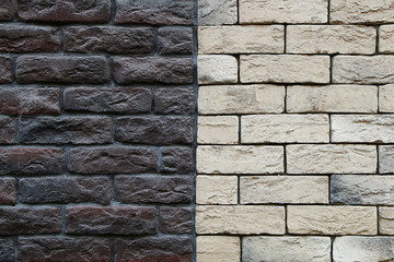 Brick wall is half black, half white