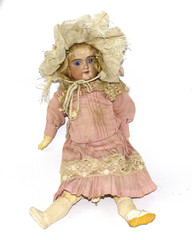Vintage Antique Broken Doll Toys Dolly On Plain Background