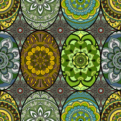 Seamless pattern tile with mandalas. Vintage decorative elements. Hand drawn background. Islam, Arabic, Indian, ottoman motifs. Perfect for printing on fabric or paper.