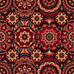 Seamless pattern tile with mandalas. Vintage decorative elements. Hand drawn background. Islam, Arabic, Indian, ottoman motifs. Perfect for printing on fabric or paper.