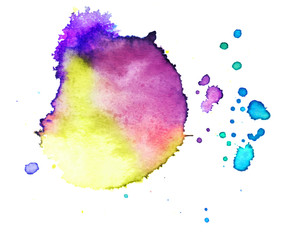 Colorful abstract watercolor texture stain with splashes and spatters. Modern creative watercolor background for trendy design.