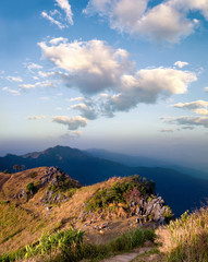 Doi Pha Tang famous traver landmark mountain with blue sky background  in Chiang Rai, thailand