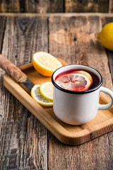 Hot  fruit tea with lemon slices