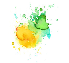 Colorful abstract watercolor texture stain with splashes and spatters. Modern creative watercolor background for trendy design.