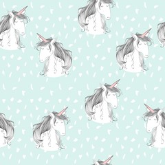Magic cute unicorn. Vector hand drawn seamless pattern