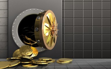 3d coins over steel wall