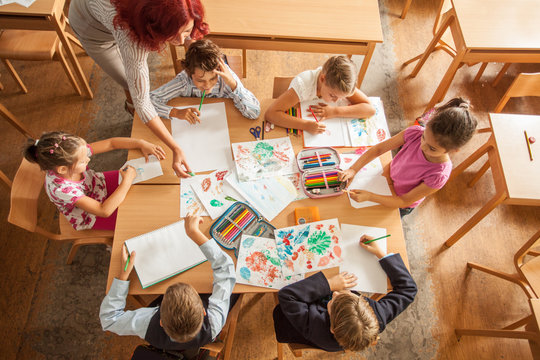 Overhead Shot of Schoolchildren in the Classroom