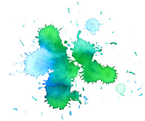 Colorful abstract watercolor texture stain with splashes and spatters. Modern creative watercolor background for trendy design.