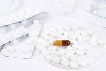 pills and medication in medical laboratory