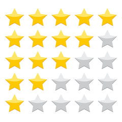 gold rating stars on white background