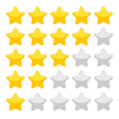 gold rating stars on white background