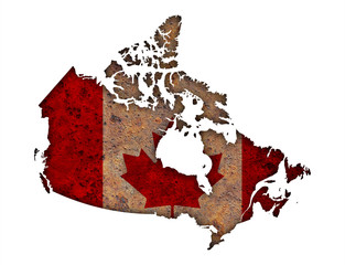 Karte und Fahne von Kanada auf rostigem Metall