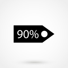 90 percent discount icon flat. Simple vector symbol icon