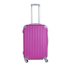 Crimson suitcase isolated on white background. Polycarbonate suitcase isolated on white. Crimson suitcase.