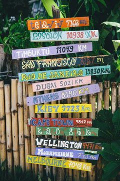 Crossroad signs. Travel destinations