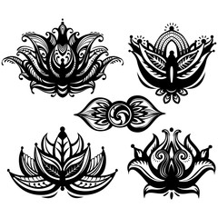 Set of ornamental Lotus flowers