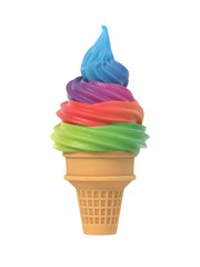 Colorful frozen yogurt icecream in waffle cone
