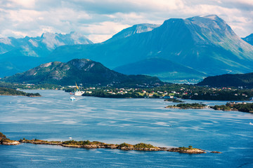 Colorful sunset in Alesund port town