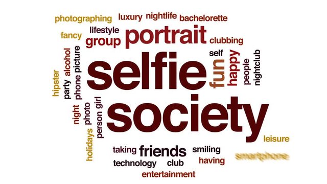 Selfie society animated word cloud, text design animation.
