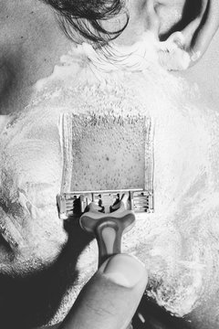 razor trace,handsome man shaves,scar, past