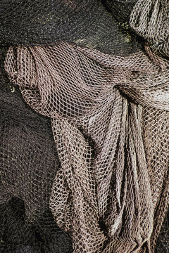 Pile of commercial fishing nets