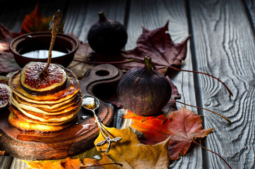 Autumn background with pancakes