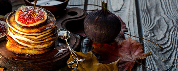 Autumn background with pancakes