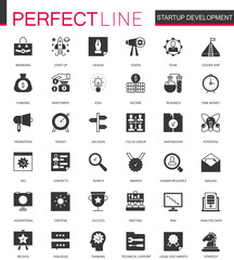 Black classic Startup business and development icons set for web