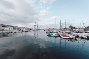 Fototapeta premium boats moored at harbor against sky